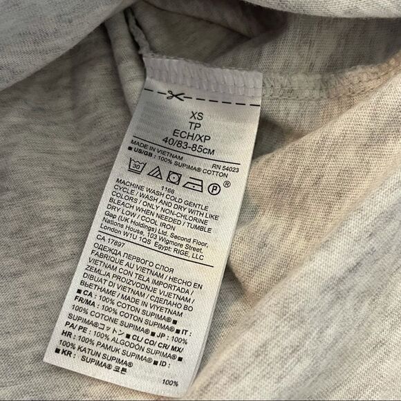 Banana Republic Limited Edition Heather Gray Striped Ruffled Tee Shirt Top XS - Picture 3 of 3